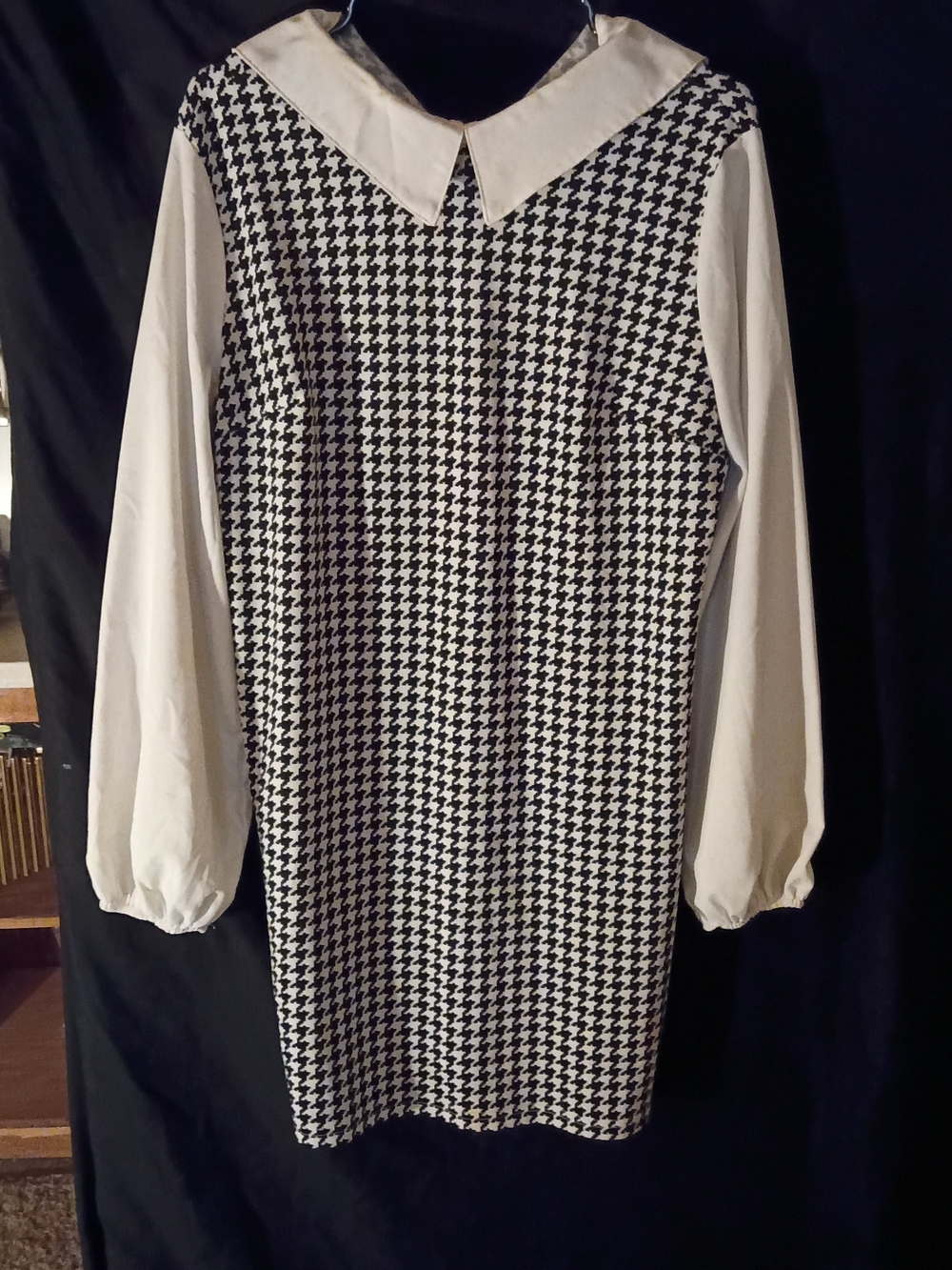 SHEIN Black & White Houndstooth Long Sleeve Shift Dress